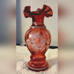 Fenton Hand Painted Orange Glass Base